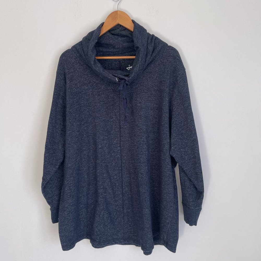 JMS Women Blue Heathered Long Sleeve Cowl Neck Pullover Shirt Size 4X